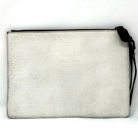 Alice + Olivia Lizard Embossed Leather Flat Clutch with Strap - Picture 6 of 7